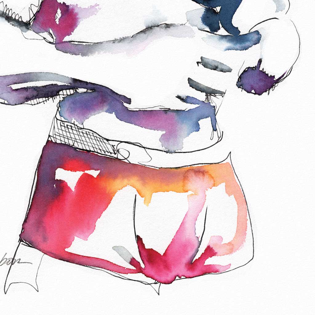 Strong Black Man in his Underwear - Ink and Watercolor - Giclee Art Print