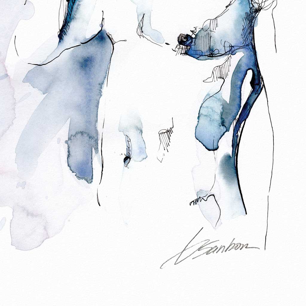 Monday Morning Coffee in Blue - Ink and Watercolor - Giclee Art Print