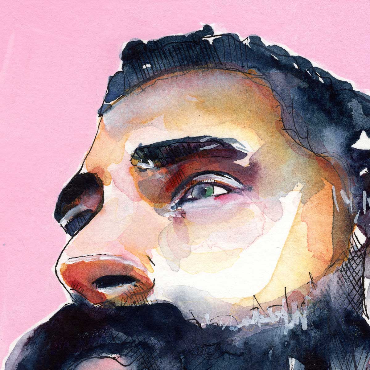 Bearded Man Erotica Original Watercolor Gay Art by Brenden Sanborn