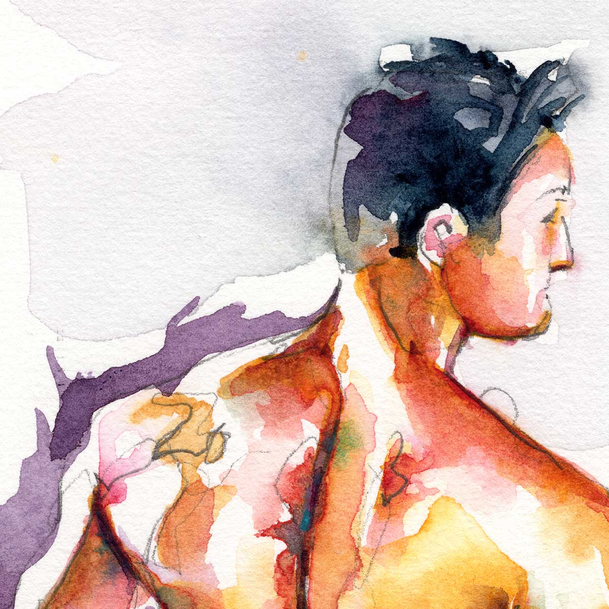 Strong Backside - Male Body - Original Watercolor Painting