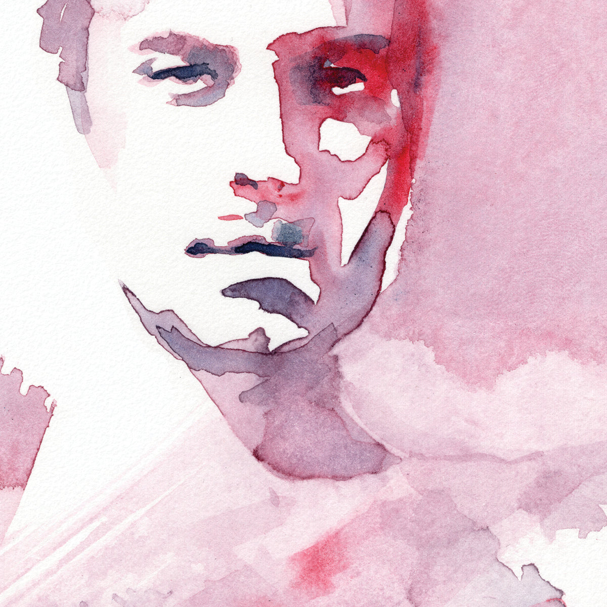 Shirtless Male Model with Dapper Eyes - Original Watercolor Painting