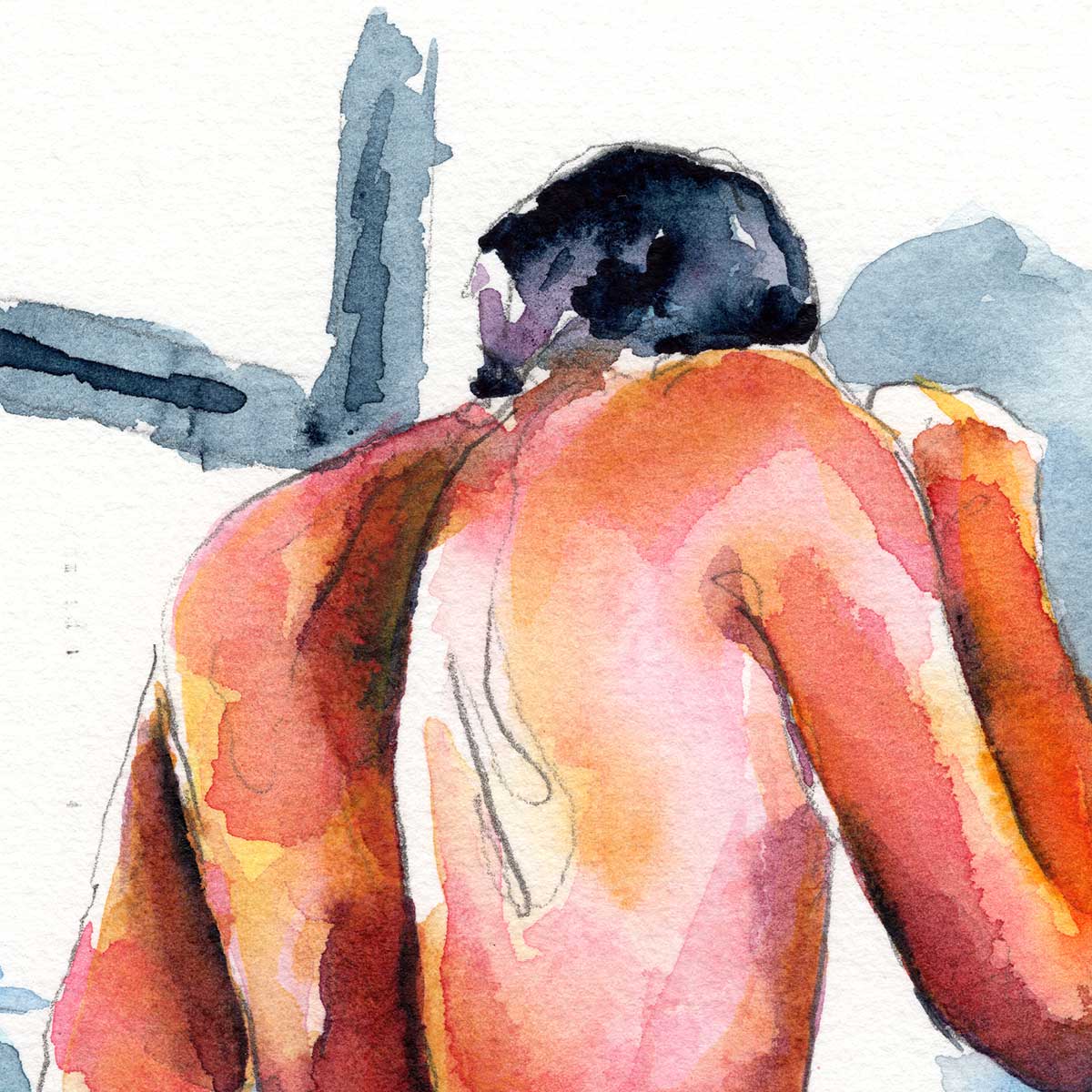 Sensual Shower - Original Watercolor Painting