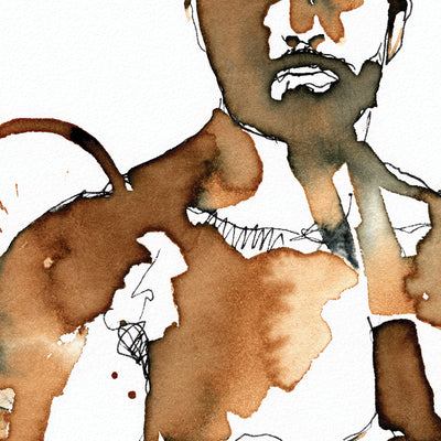 Sensual Male Figure Reaching in Pants - Original Coffee Art Artist Brenden Sanborn