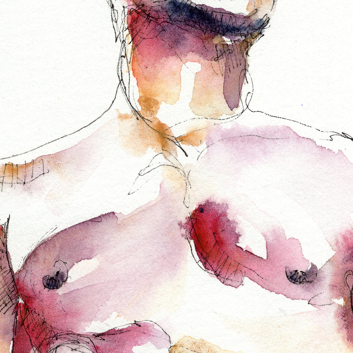 Slim Male Figure Looking to the Right in His Speedo - Original Watercolor Painting