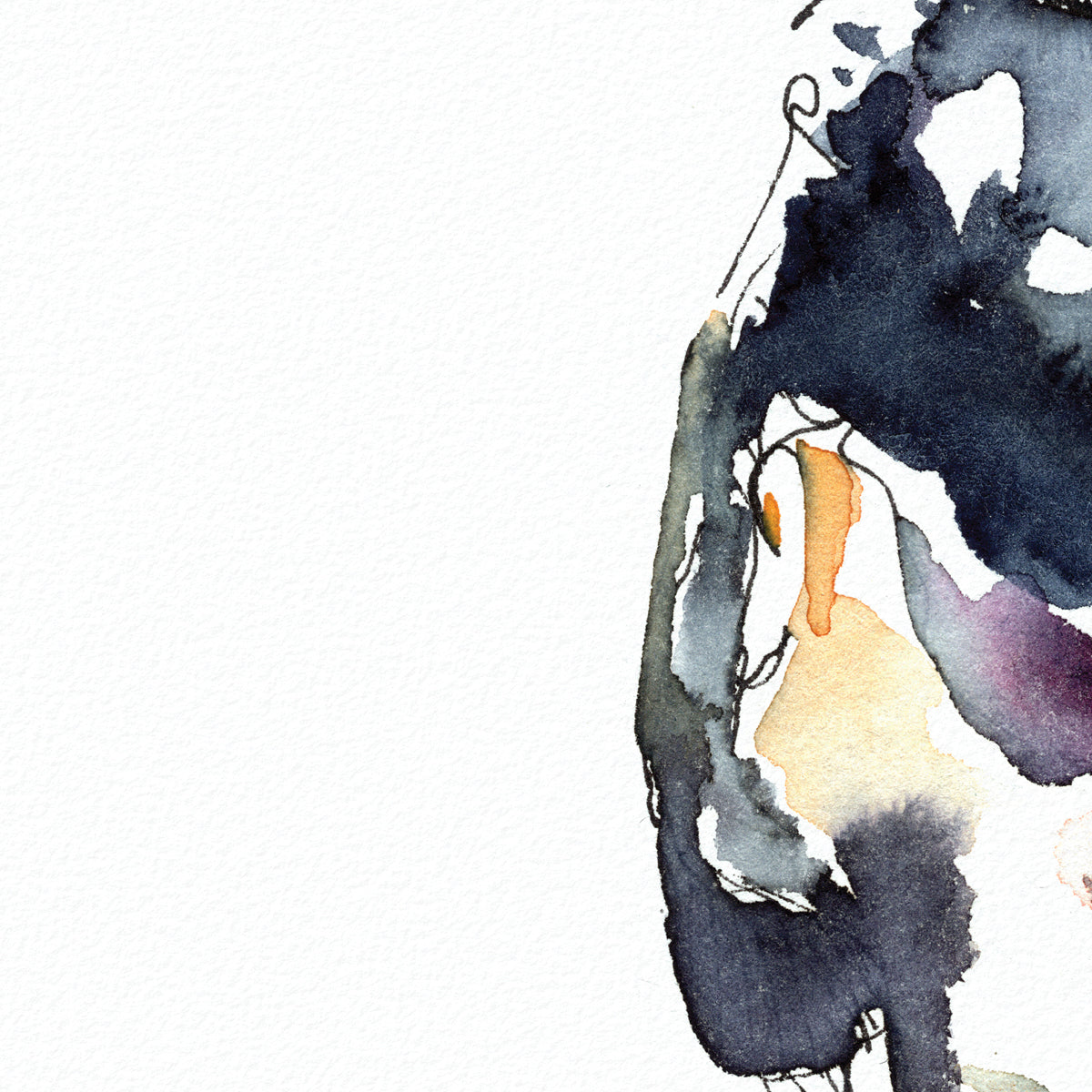 Twisting Male Torso Looking Away - Ink and Watercolor - Giclee Art Print