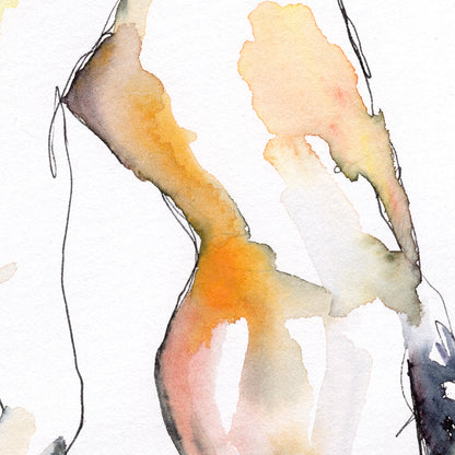 Full Nude Male Leaning Against the Wall - Original Watercolor Painting