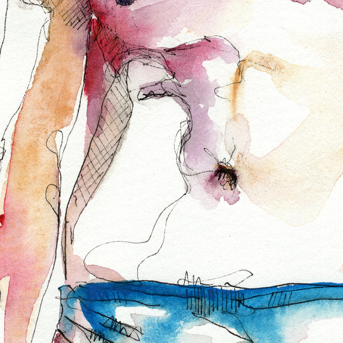 Slim Male Figure Looking to the Right in His Speedo - Original Watercolor Painting