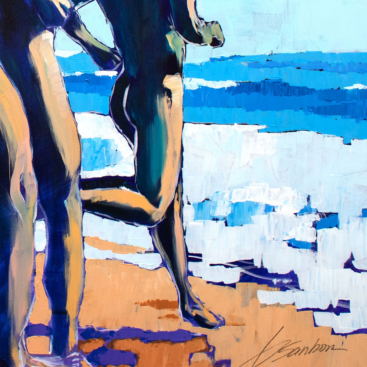 Peaches on the Beach - Male Runners Nude - Original Acrylic Painting