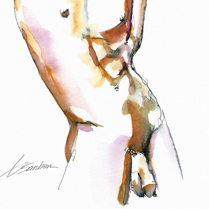 Full Male Nude in Pose - Ink and Watercolor - Giclee Art Print
