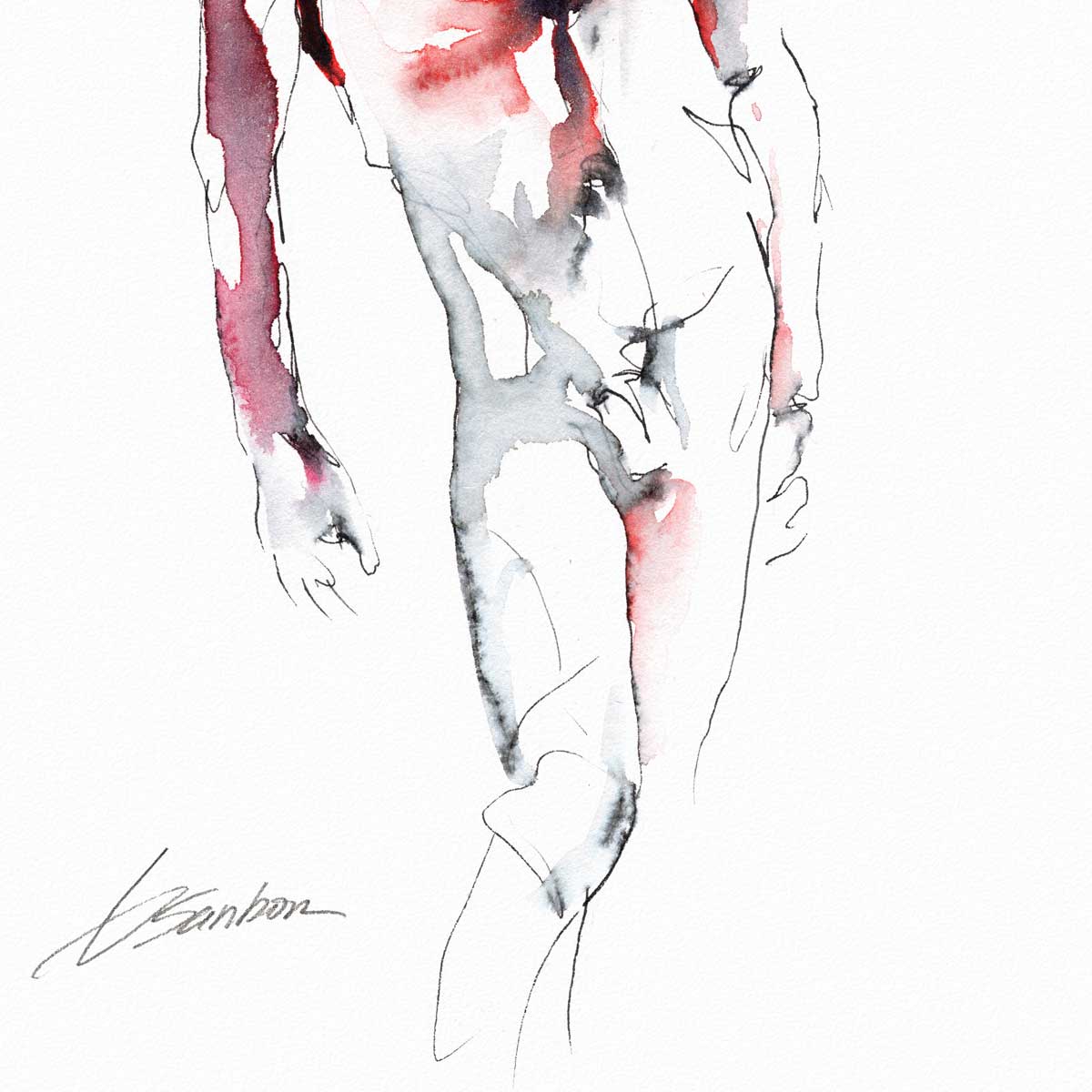 Simple Male Nude Painting - Ink and Watercolor - Giclee Art Print