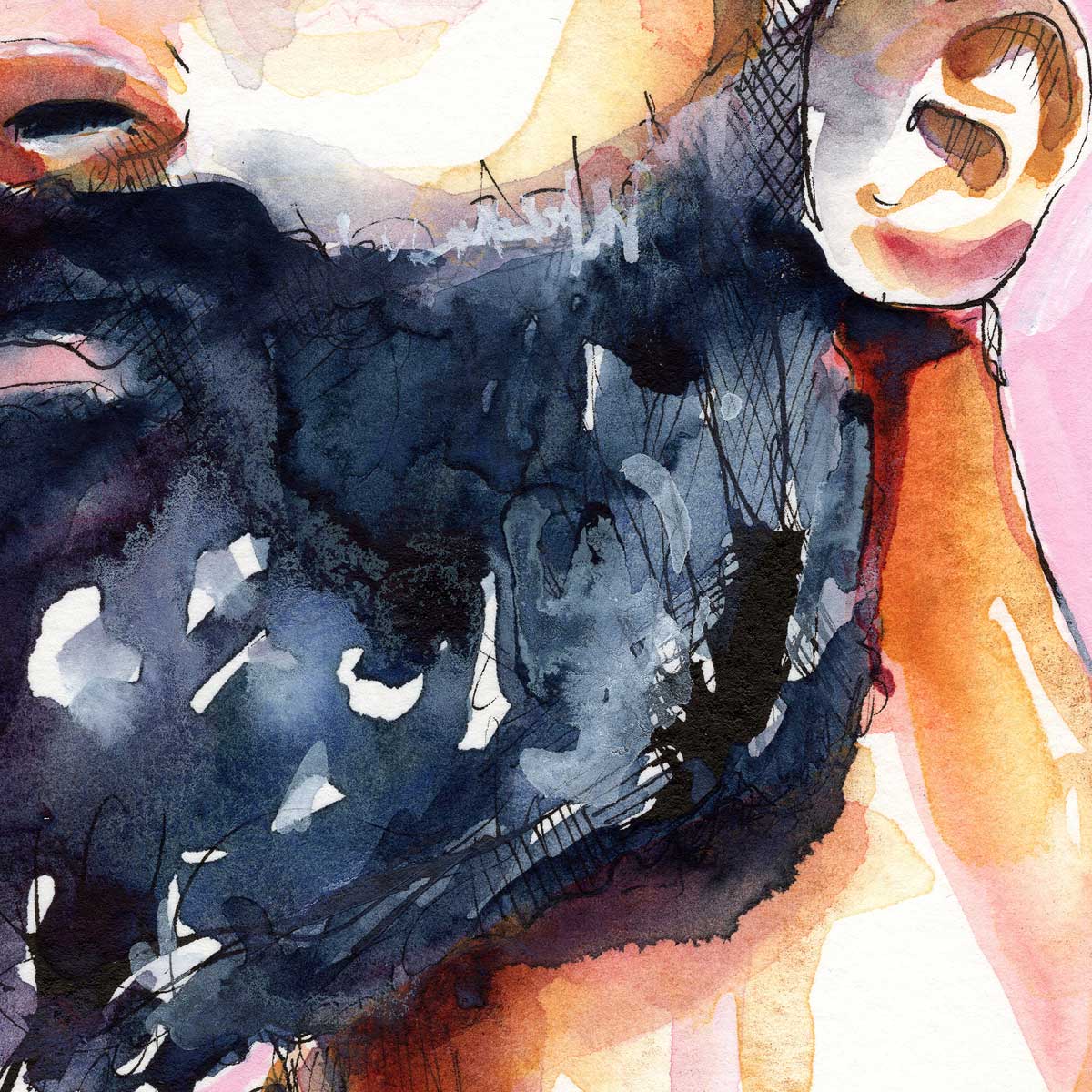 Bearded Man Erotica Original Watercolor Gay Art by Brenden Sanborn