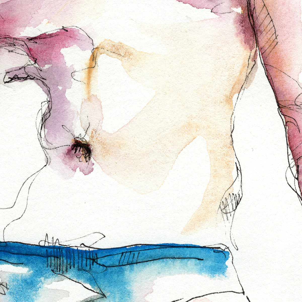 Slim Male Figure Looking to the Right in His Speedo - Original Watercolor Painting