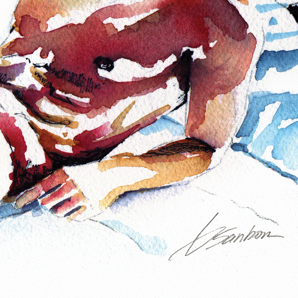 Relaxing Male in the Full Nude Watercolor - Giclee Art Print