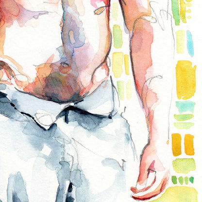 Hairy Chest with Blue Jeans - Original Watercolor Painting