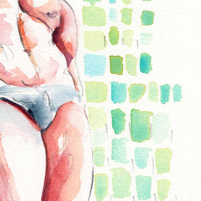 Male Swimmer Leaning in a Speedo - Original Watercolor Painting Artist Brenden Sanborn