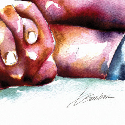 Afternoon Nap in Your Arms - Watercolor - Giclee Art Print