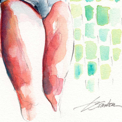 Male Swimmer Leaning in a Speedo - Original Watercolor Painting Artist Brenden Sanborn
