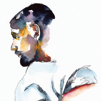 Man in White T-Shirt Lifting it Off - Ink and Watercolor - Giclee Art Print
