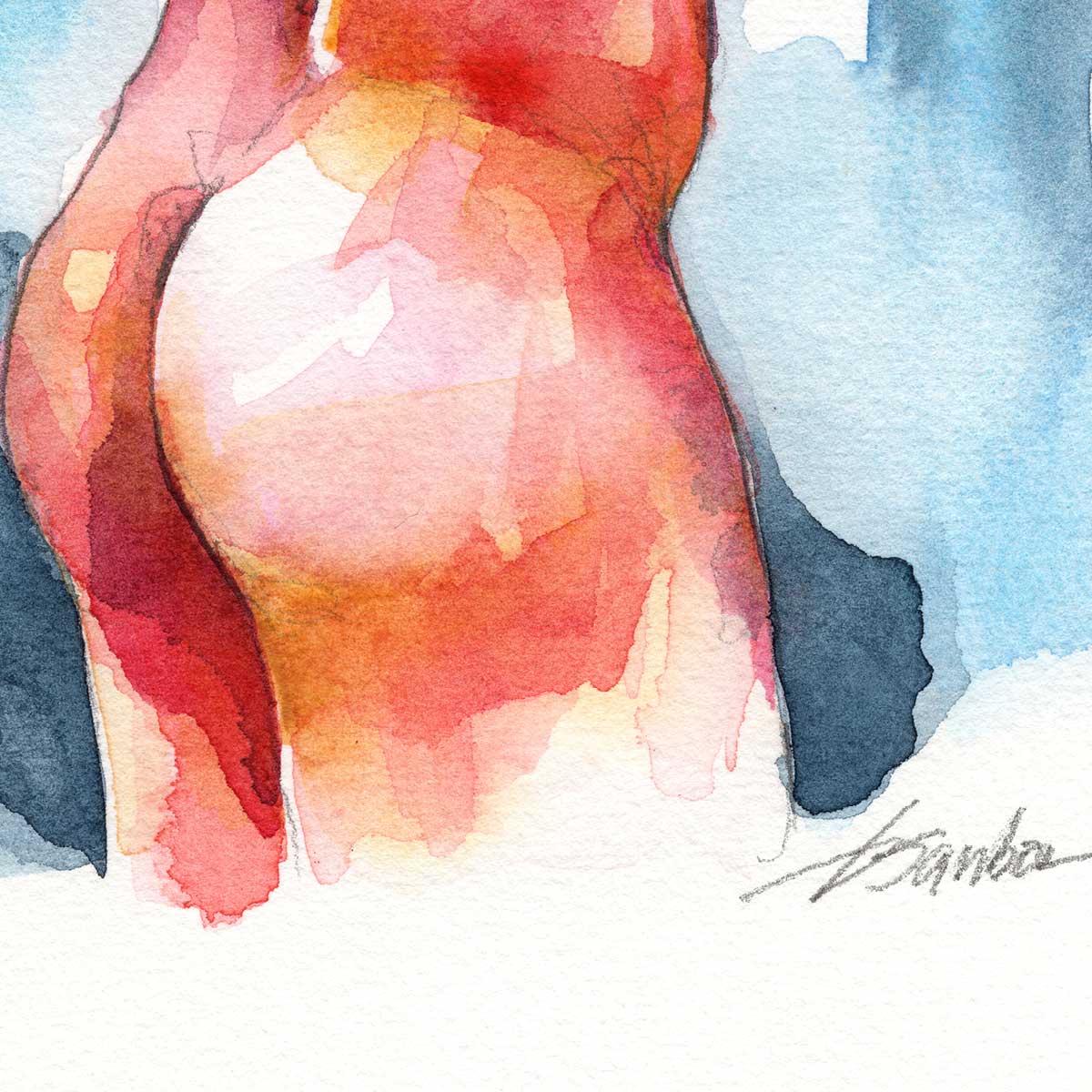 Sensual Shower - Original Watercolor Painting