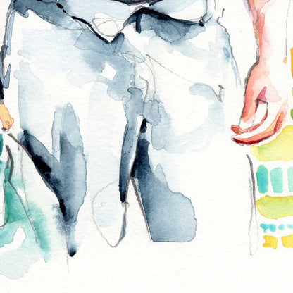 Hairy Chest with Blue Jeans - Original Watercolor Painting