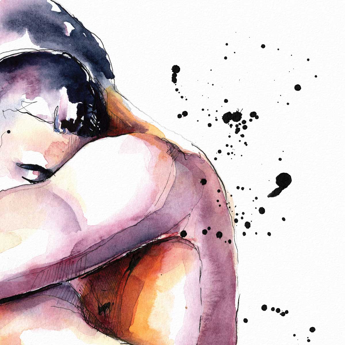 You Are Enough - Two Men in Tight Embrace - Ink and Watercolor - Giclee Art Print