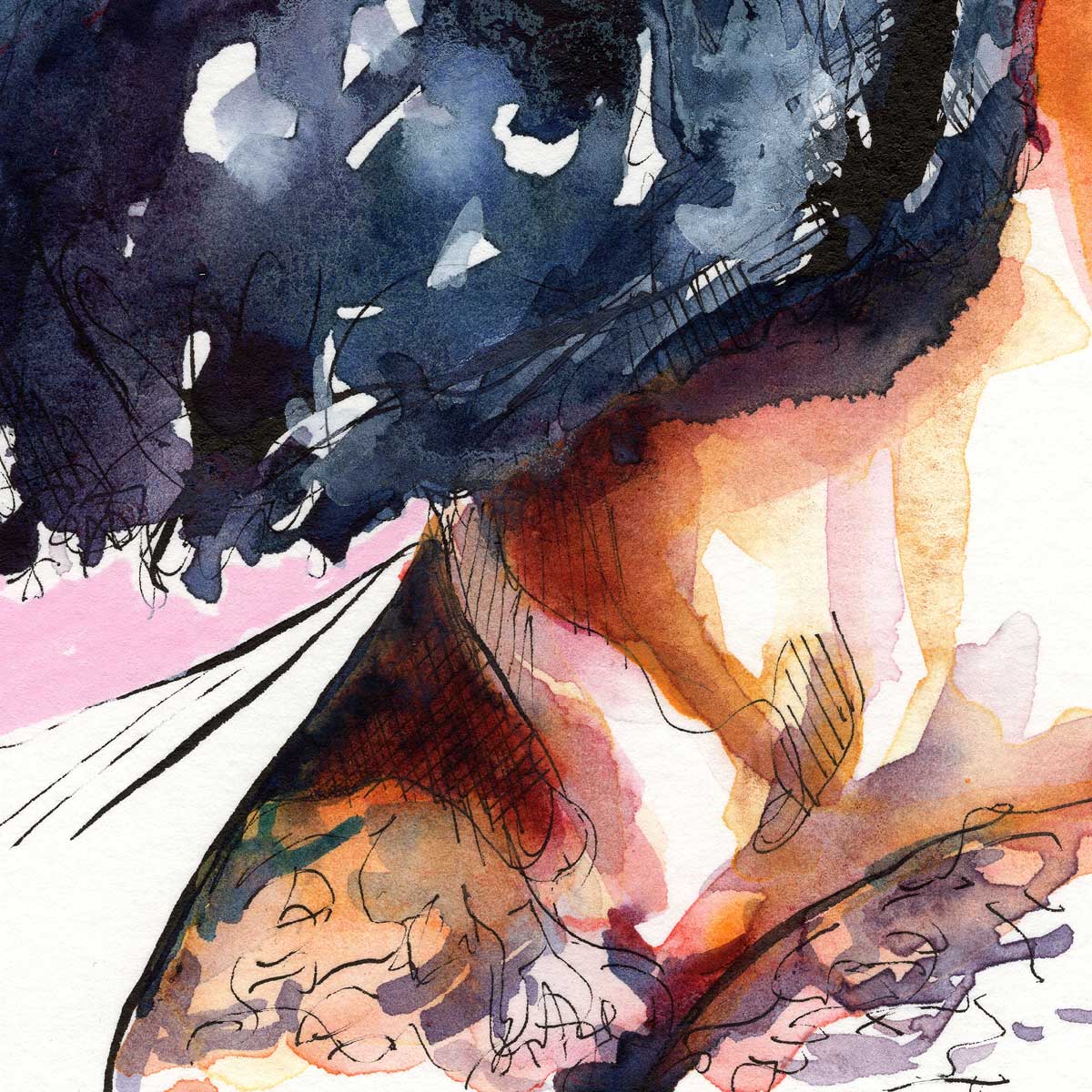 Bearded Man Erotica Original Watercolor Gay Art by Brenden Sanborn