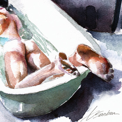 Soothing Escape: A Man in a Bathtub Giclee Art Print
