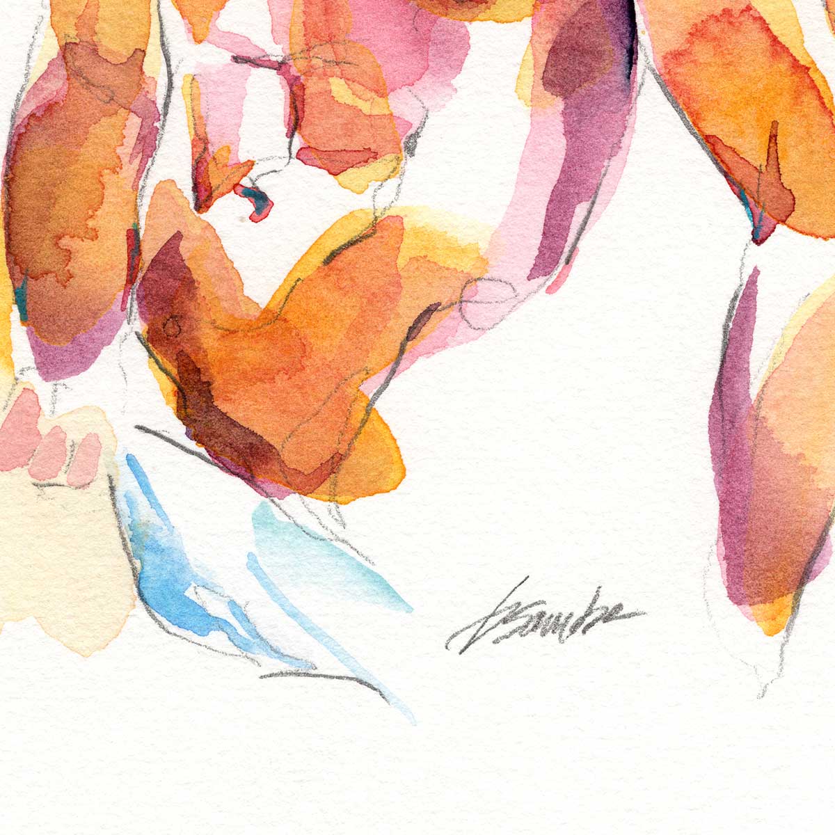 Pensive Shirtless Man with Full Beard - Original Watercolor Painting