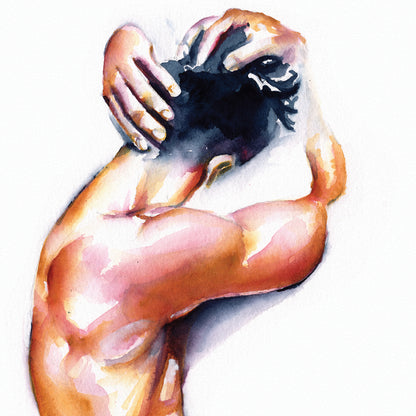Submerged in White Liquid - Male Figure Watercolor Art Print