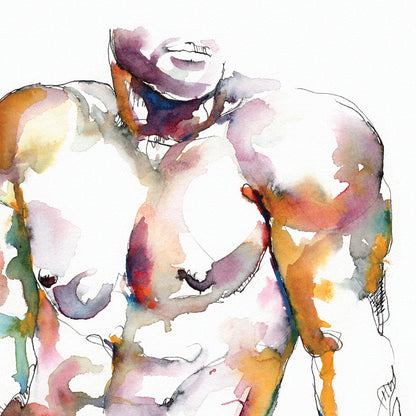 Male Torso Leaning Back - Ink and Watercolor - Giclee Art Print