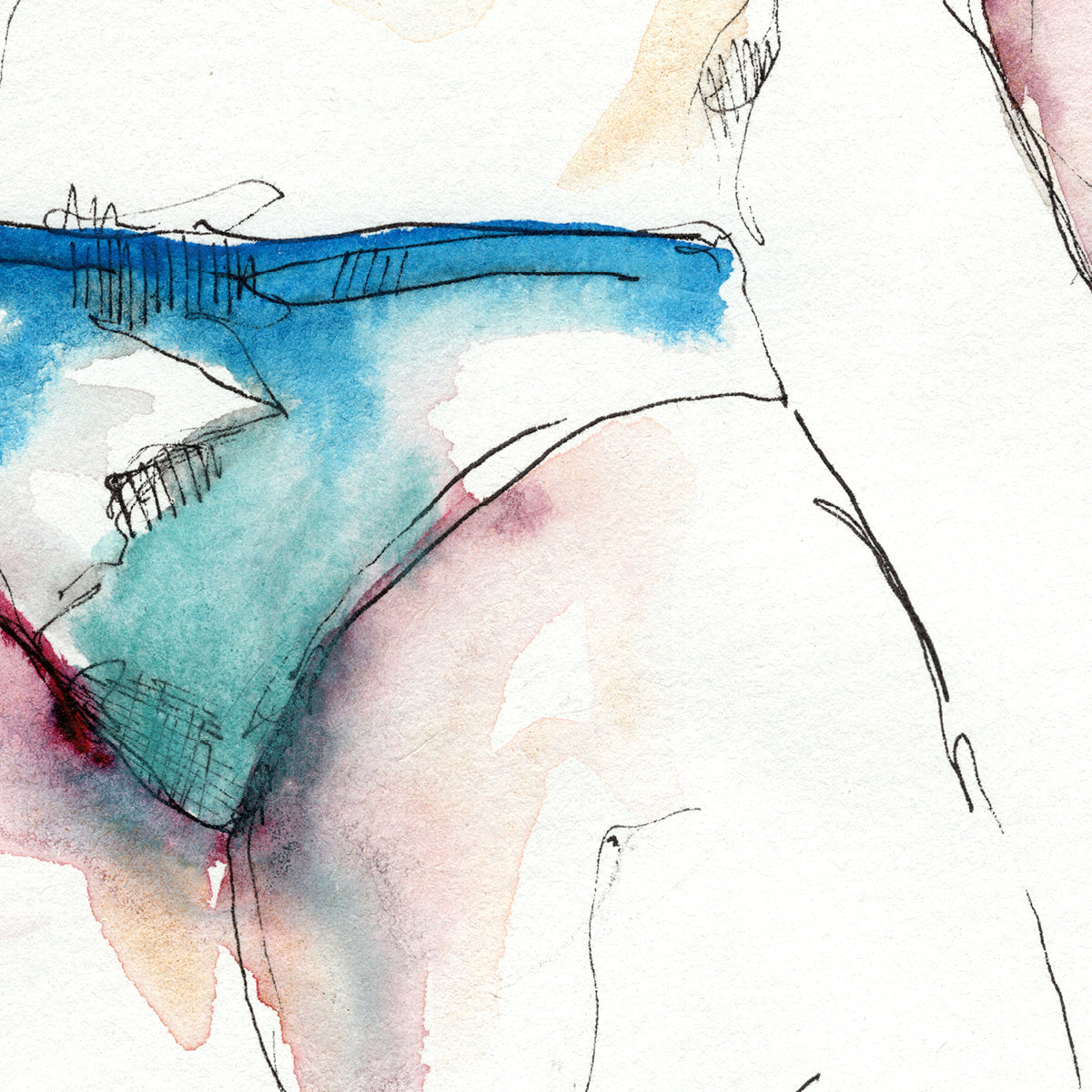 Slim Male Figure Looking to the Right in His Speedo - Original Watercolor Painting