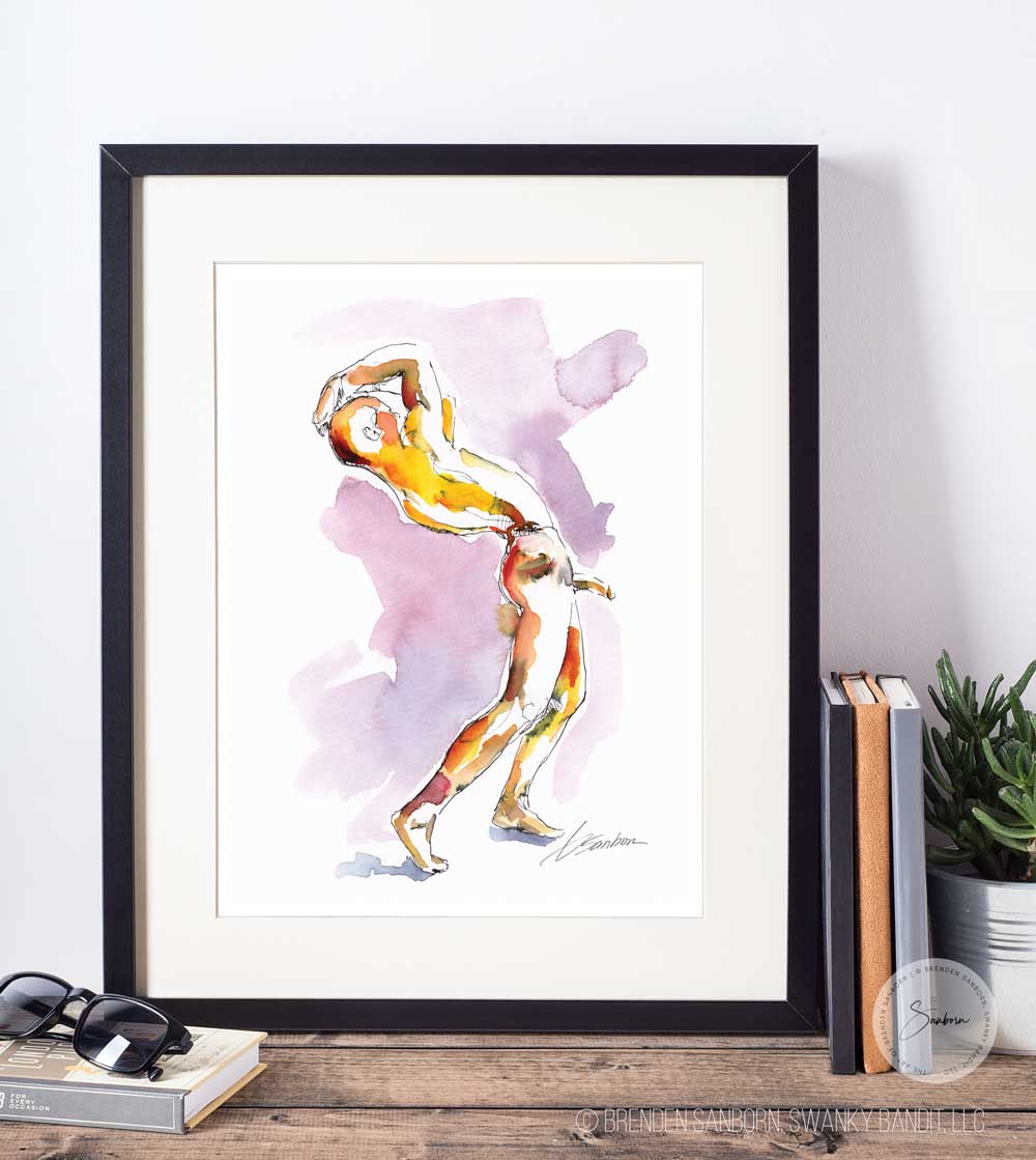 Nothing For the Imagination Full Nude Male - Ink and Watercolor - Giclee Art Print