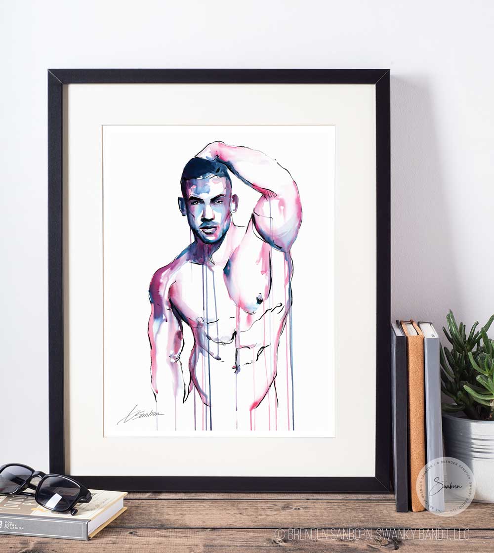 Poetic Gaze: Strong-Jawed Male Figure with Defined Physique and Thoughtful Expression - Giclee Art Print