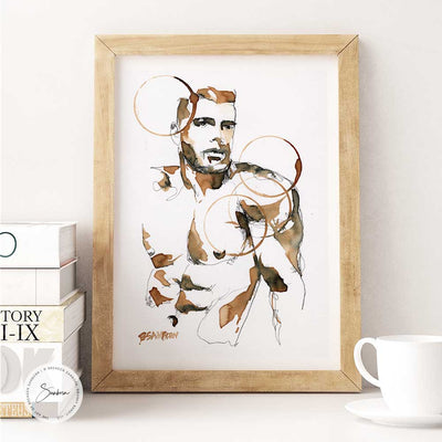 Shirtless man in contemporary style - Original Coffee Art Artist Brenden Sanborn