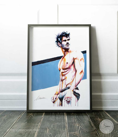 Swimmer in the Buff - Drip Style - Giclee Art Print