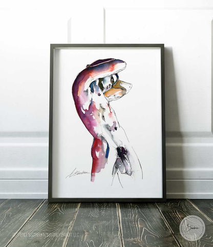 Nude Male Leaning into the Sun - Ink and Watercolor - Giclee Art Print