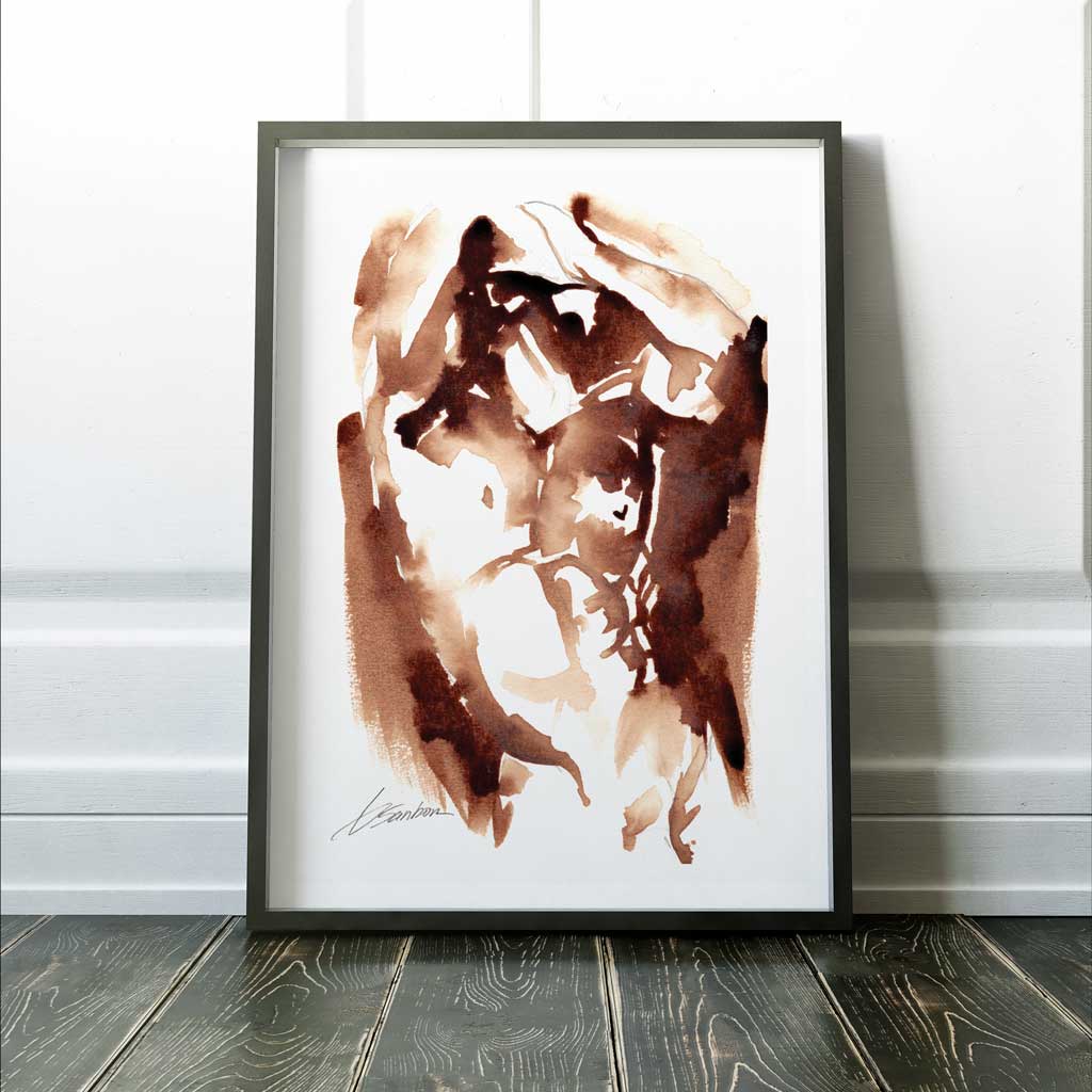 Male with Arm Behind Head - Made with Coffee - Giclee Art Print