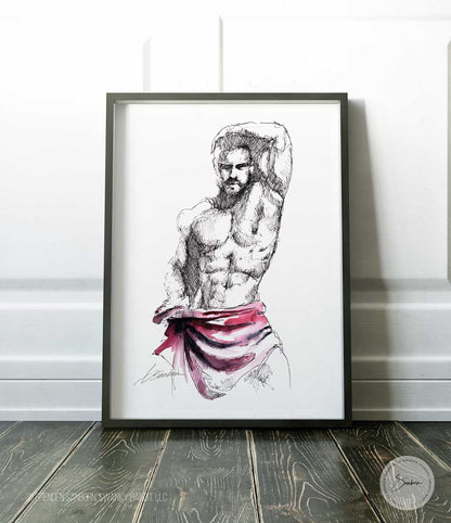 The Red Towel - Ink and Watercolor - Giclee Art Print