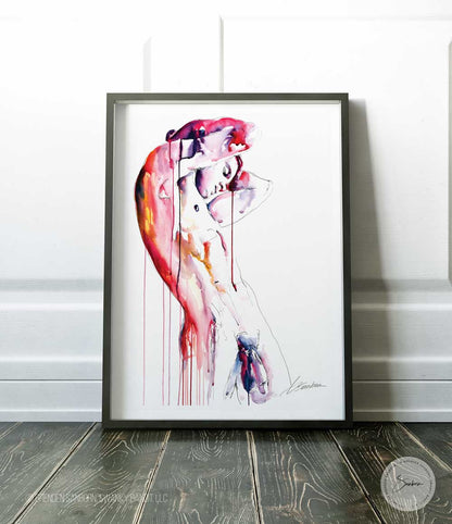 In the Moment of a Lifetime Leaning Male Full Nude - Drip Style - Giclee Art Print