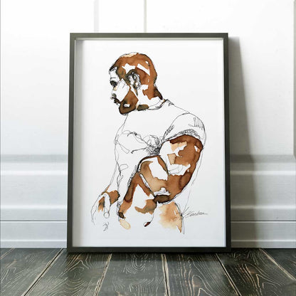 Strong Arm Lifting White T-Shirt - Made with Instant Coffee - Giclee Art Print