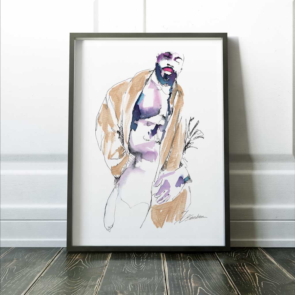Muscular Black Man in Gold Rope - Giclee Art Print