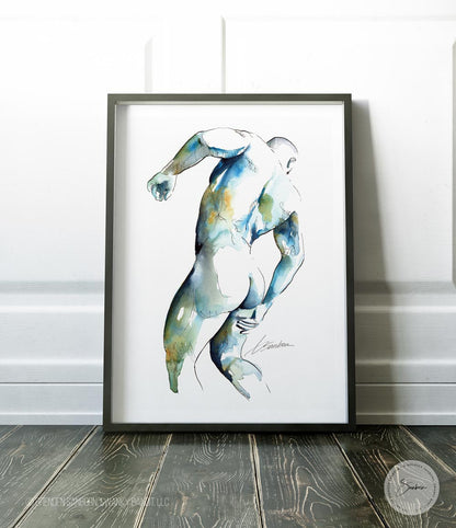 Twisting Muscular Figure with Firm Butt - Male Nude Art Giclee Print