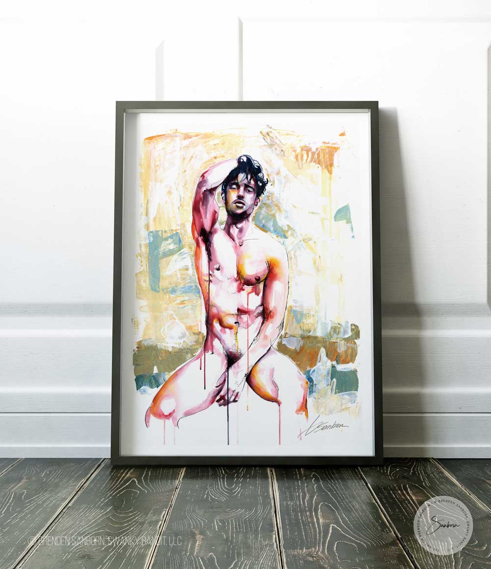 Beautiful Moment in the Sun with Hot Muscular Nude Male - Giclee Art Print