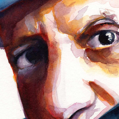 Pablo Picasso in Blue Hat - Original Watercolor Painting Artist Brenden Sanborn