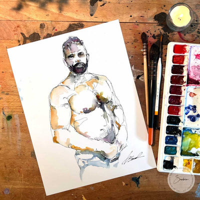 Todd Shirtless - Original Watercolor Painting Artist Brenden Sanborn