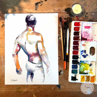 Simple Shades in White Underwear - Original Watercolor Painting