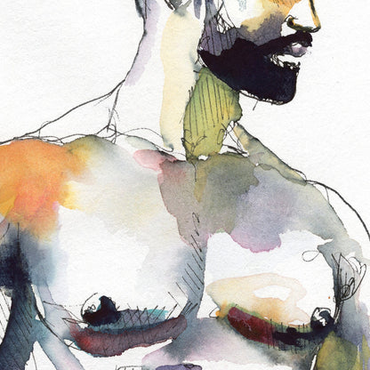 Blue Jeans and Beard - Original Watercolor Painting