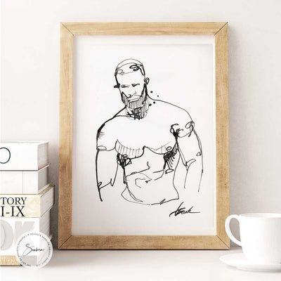 One Line Handsome Bearded Man - Original Ink on Paper Artist Brenden Sanborn