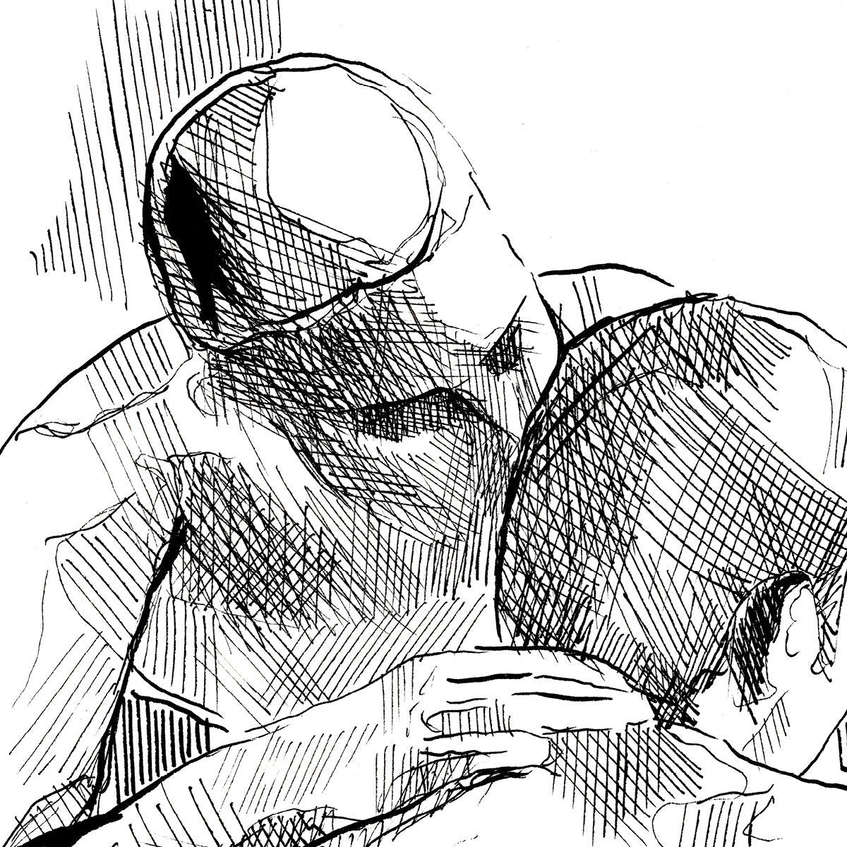 Whispering My love in His Ear - Original Ink on Paper Artist Brenden Sanborn