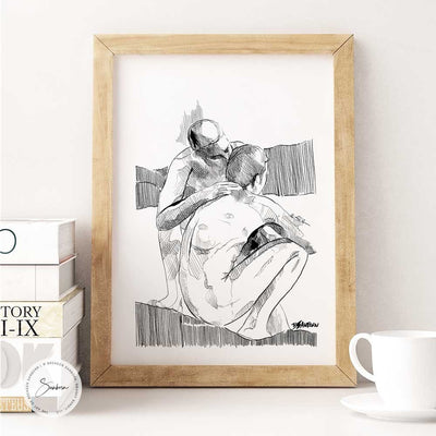 Whispering My love in His Ear - Original Ink on Paper Artist Brenden Sanborn